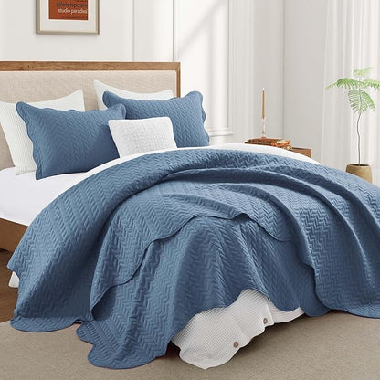IR Imperial Rooms California King Quilt Bedding Set Size (118"x106") + 2 Pillow Shams (20" x 36"+ 2") - 3 Pcs All Season Reversible Microfiber Coverlet Embossed Quilt Bedspread (Light Blue)