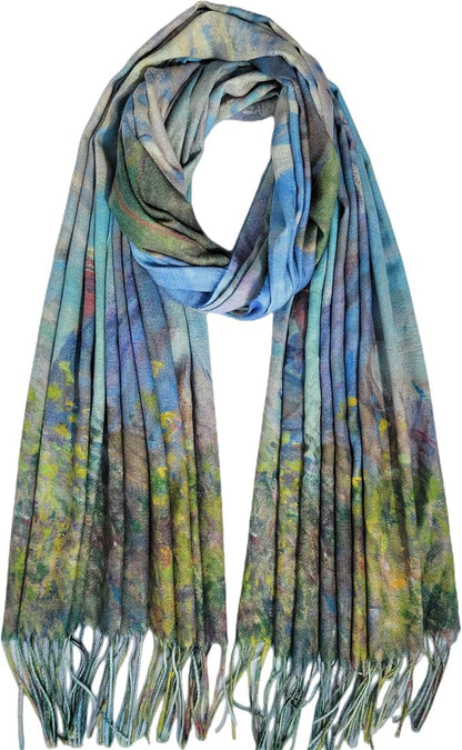 VENVSBEE Reversible Scarf Soft Large Shawl Wrap Blanket Double Sided Art Print Warm Pashmina Stoles Klimt Van Gogh Gifts