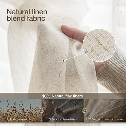 Anmao Flax Linen Curtains for Living Room 54 Inch Length 2 Panels Set, Light Filtering Sheer Window Curtain Drapes for Bedroom with Nickel Grommet, 52 Inch Wide Each Panel, Ivory Color