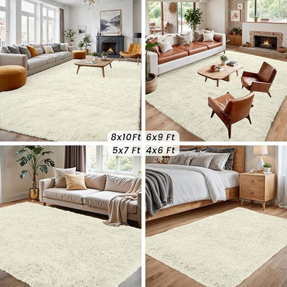 5x7 Area Rugs for Living Room Rug: Soft Fluffy Shag Cream White Rugs for Bedroom, Non-Slip Large Fuzzy Plush Rug Indoor Floor Carpet for Nursery Kids Boys Girl Room, Dorms, Playroom, Modern Home Decor