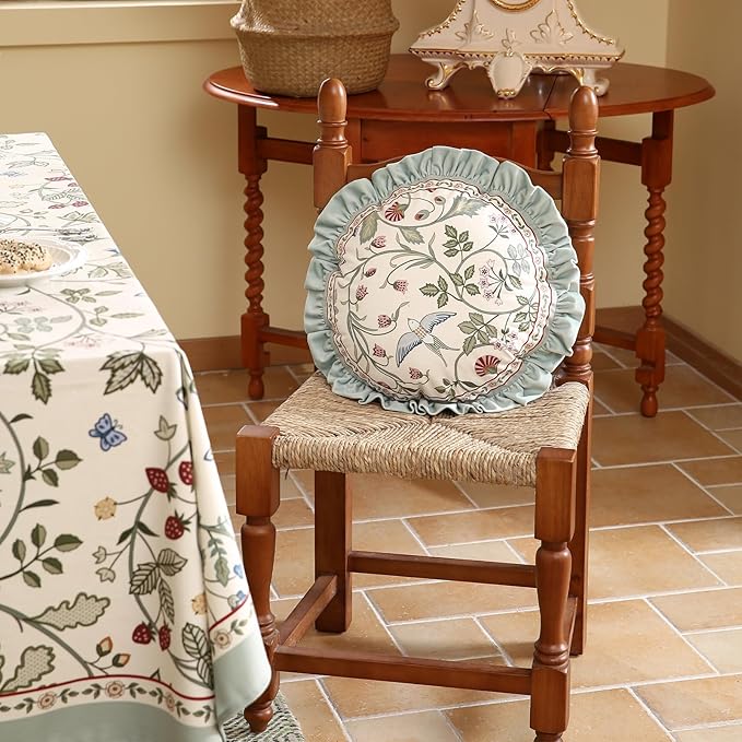 Round Throw Pillow Covers Pack of 2,Green Cozy Velvet Farmhouse with Birds and Floral Pattern Pillowcases,Decoration Pillows Cushion Covers for Couch Sofa Bed Car Chair,Diameter 16"