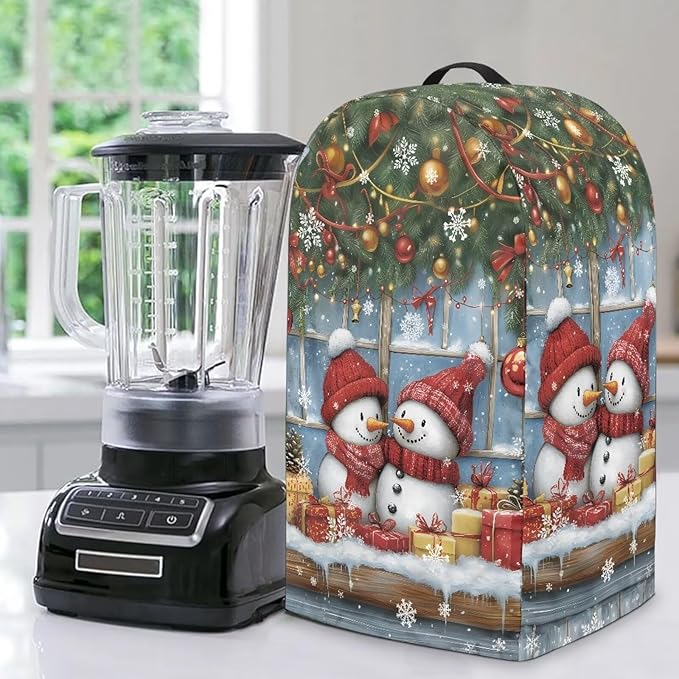 Xmas Snowman Print Blender Dust Cover, Stand Mixer or Coffee Maker Appliance Covers with Drawstring, Anti Fingerprint Dust Stain Resistant Blender Cover for Home Kitchen