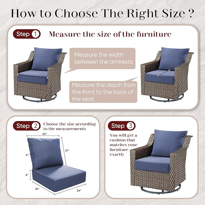 Luxury Outdoor Seat Cushion Set-24 x 24 x 6 Inch Outdoor Chair Cushions Set of 2 with Water Resistant & Removable Cover Outdoor Cushions for Patio Furniture Chair Sofa Couch