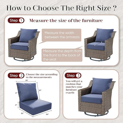 Outdoor Seat Cushion Set-24 x 24 x 6 Inch Outdoor Chair Cushions Set of 2 with Water Resistant & Removable Cover Outdoor Cushions for Patio Furniture Chair Sofa Couch-Blue