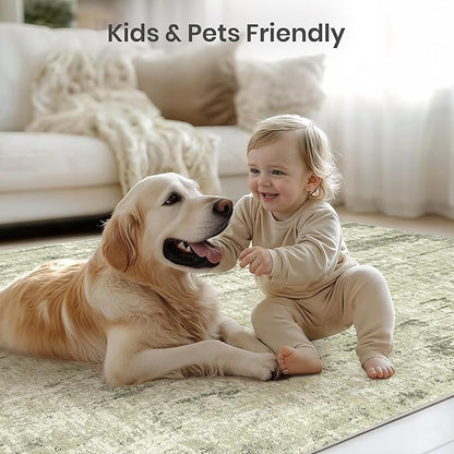 Valenrug Washable Rug 8x10 - Stain Resistant 8x10 Area Rugs for Living Room, Non Slip Backing Printed Rugs for Bedroom, Folable Machine Washable Area Rug(Green,8'x10')