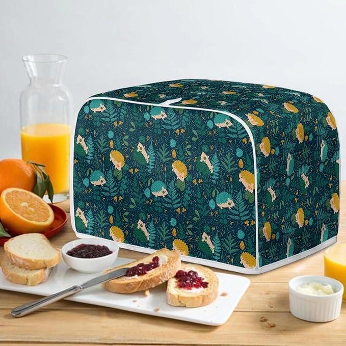 Flowers Hedgehog Printed 4 Slice Kitchen Machine Covers, Dustproof Toaster Cover Fits Most Standard Toaster, Small Kitchen Appliance, Bread Maker Protector
