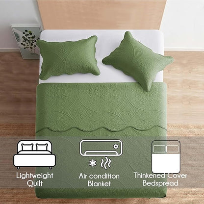 IR Imperial Rooms 10 Pack Twin Quilt Bedding Set (68" x 86") - Bulk Wholesale for Hotels, Guest Bedroom & Airbnbs - Lightweight Microfiber Reversible Floral Embossed Quilts Bedspreads (Olive Green)