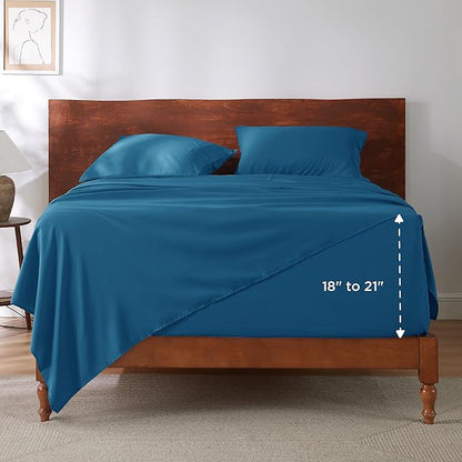 Bedsure Deep Pocket King Sheet Set - Fits Mattresses Up to 21 Inches Thick - 4 Piece GentleSoft Bed Sheets, Moisture Wicking, Soft & Cooling Bedsheet & Pillowcases, Easy & Secure Fit, Teal Blue