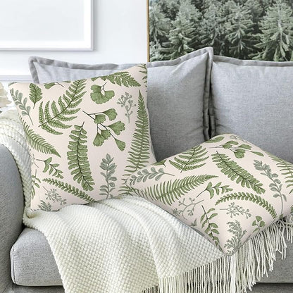 Leaves and Herbs Throw Pillow Cover Case Vintage Floral Botanical Throw Pillows Set of 2 Super Soft Pillow Covers 16x16 Inches Farmhouse Home Decor for Living Room Bedroom Sofa Couch Cushion Cover