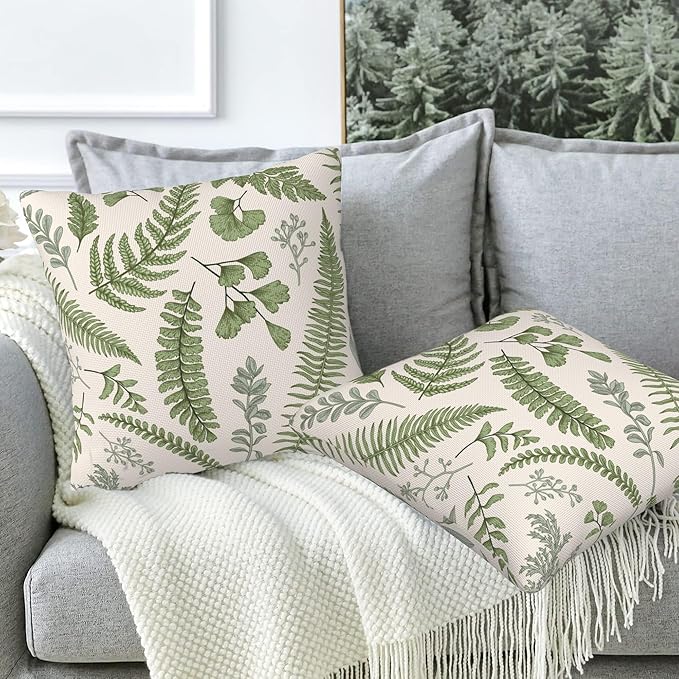 Leaves and Herbs Throw Pillow Cover Case Vintage Floral Botanical Throw Pillows Set of 2 Super Soft Pillow Covers 18x18 Inches Farmhouse Home Decor for Living Room Bedroom Sofa Couch Cushion Cover
