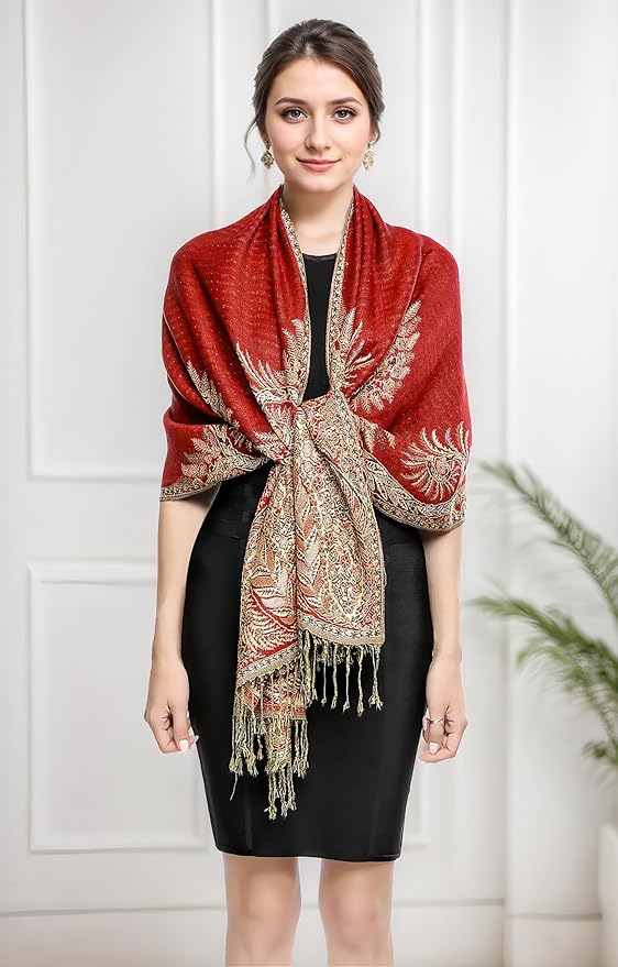 Achillea Big Paisley Pashmina Shawl Wrap for Women – Elegant Scarf for Weddings, Evening Dresses, Festivals & Daily Wear