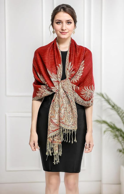 Achillea Big Paisley Pashmina Shawl Wrap for Women – Elegant Scarf for Weddings, Evening Dresses, Festivals & Daily Wear