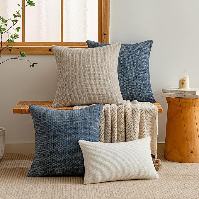 a moment Taupe Chenille Throw Pillow Covers 22x22 Inch Pack of 2 Modern Decorative Throw Pillow Covers Farmhouse Cross Covers Home Decor for Sofa Bedroom Living Room