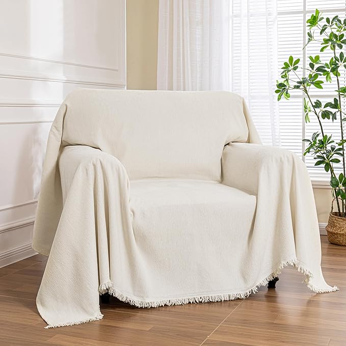 MEETSKY Oversized Chair Cover Washable Armchair Sofa Cover for Dog, Couch Protector for Sofa Single Cover, Small Couch Cover Sofa Throw Cover with Tassel, 71" x 91", Beige