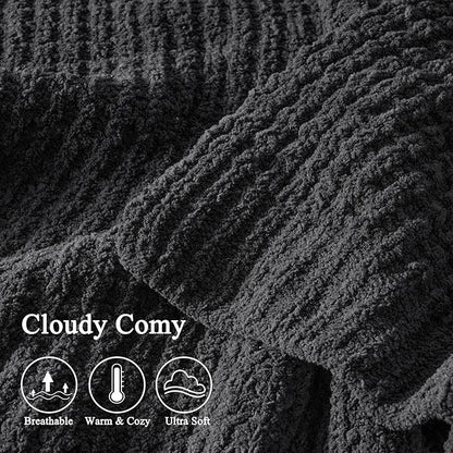 PHF Chenille Waffle Knit Blanket Twin Size- Plush Warm & Cozy 60" x 80" Ultra Soft Blanket- Chunky Fluffy Waffle Bedding for Home Decor - Charcoal Grey