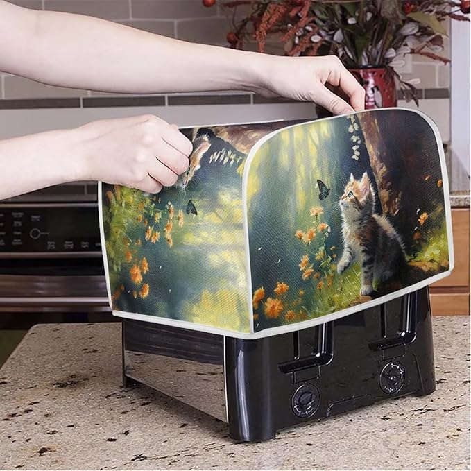 Cat Butterfly Printed Toaster Cover for Anti-Dust & Fingerprint, Cute Kitchen Small Appliance, Microwave Toaster Oven Cover Decor Accessories for Kitchen