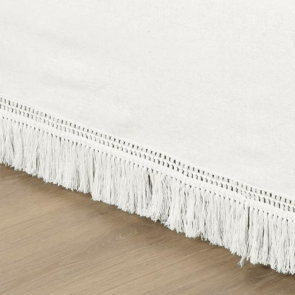 Lush Decor Boho Fringe 15-Inch Tailored Drop Easy Fit Bedskirt, King, Pure White