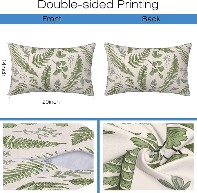 Leaves and Herbs Throw Pillow Cover Case Vintage Floral Botanical Throw Pillows Set of 2 Super Soft Pillow Covers 20x12 Inches Farmhouse Home Decor for Living Room Bedroom Sofa Couch Cushion Cover