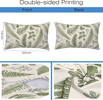 Leaves and Herbs Throw Pillow Cover Case Vintage Floral Botanical Throw Pillows Set of 2 Super Soft Pillow Covers 20x12 Inches Farmhouse Home Decor for Living Room Bedroom Sofa Couch Cushion Cover