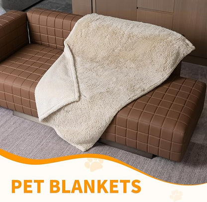 Waterproof Calming Dog Blanket Cream Long Faux Fur Pet Throw Blankets for Medium Dogs Cats Couch Sofa Covers Love Bed Cover Washable(Cream,L-65x57in)