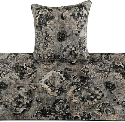 The HomeCentric Designer Black & Grey King 90 x 18 inch Bed Runner with 2 Pillow Cover Set, Velvet Damask with Tassels Bed Scarf, Abstract Modern - Paved Damask