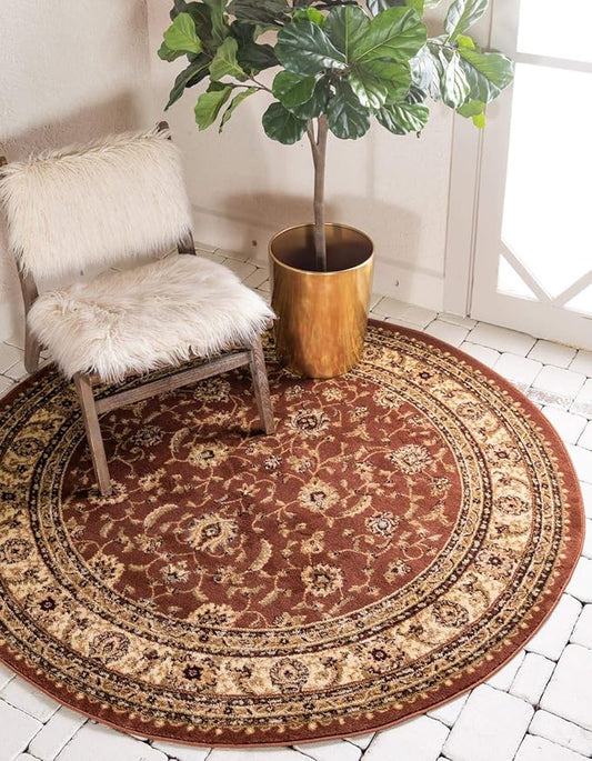 Unique Loom Voyage Collection Traditional Oriental Classic Intricate Design Area Rug (8' 0 x 8' 0 Round, Terracotta/Ivory)