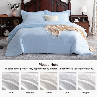 NTBAY Queen Comforter Set with Sheets, 7 Pieces Soft and Breathable Queen Bedding Set, Bed in a Bag, Down Alternative Comforter Set Solid Color All Season, Queen Bedding Set, Aqua