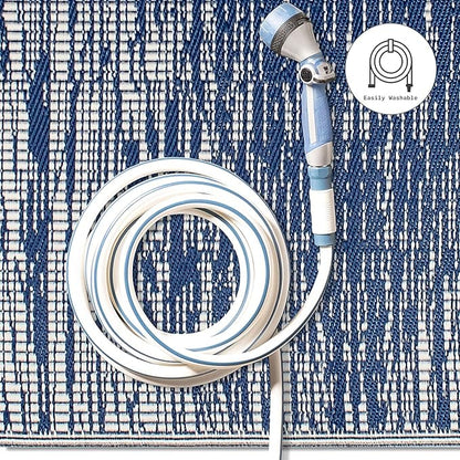 Fab Habitat Outdoor Rug - Waterproof, Fade Resistant, Crease-Free - Premium Recycled Plastic - Distressed Abstract Stripes - Patio, Deck, Porch, Balcony, Laundry Room - Brooklyn - Blue - 4 x 6 ft