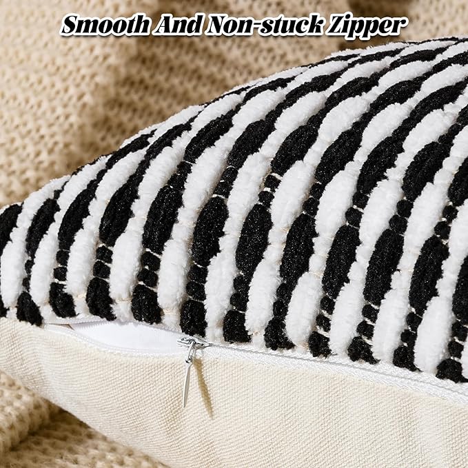 AmHoo Boho Chenille Pillow Cover Decorative Tufted Pillowcase for Couch Bed Sofa Bedroom Living Room Modern 14 x 36-Inch Black