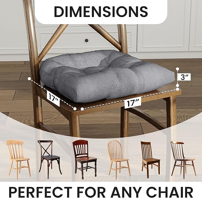 Klear Vu Gripper Overstuffed Universal Non-Slip Dining Chair Cushions for Kitchen Decor or Office Use, U-Shaped Skid-Proof Seat Pad, 17x17 Inches, 2 Count (Pack of 1), Linear Bluestone