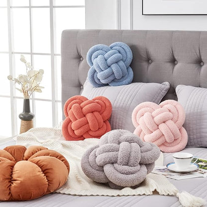 Xiashrk Knot Pillow Ball, 12" Soft Decorative Throw Pillows for Couch Bed, Hot Pink Knotted Plush Throw Pillow Home Couch Decor Pillows for Living Room