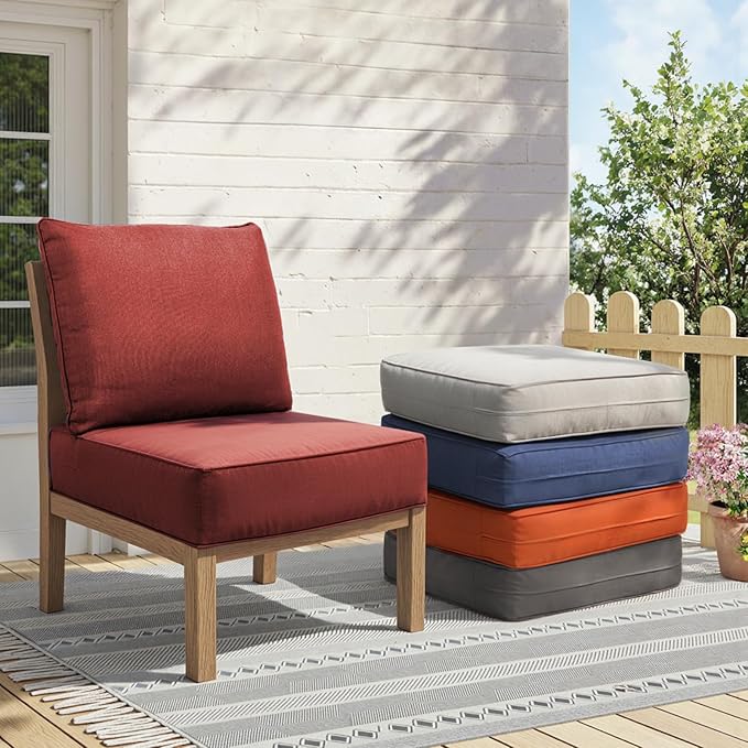 Outdoor Cushion Set for Furniture Patio Furniture, UV Resistant, Water Resistant - 6 Inch Thick Foam Garden Cushions – 22x24 Inch Patio Seat Covers for Chair/Sofa/Couch | Red | 8-Pack |