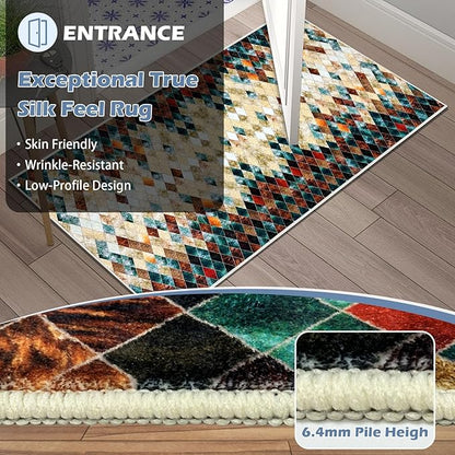 Runner Rug Washable 4x7 FT, Non Slip Rubber Backing Abstract Carpet, Soft Area Rugs for Bedroom Kitchen Hallway Entryway Bathroom, Customized