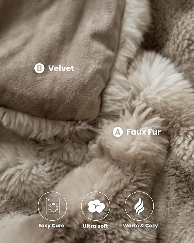 Ultra Soft Cozy Faux Fur Throw Blanket, Fuzzy Plush Thick Bubble Blanket, Oversize Luxury Fluffy Blanket for Couch, Sofa, Bedroom, and Living Room,50x60 Inches,Tie-Dye Light Taupe