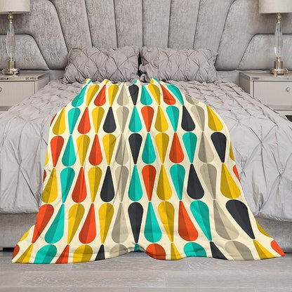 Mid Century Throw Blanket, Modern Drop Shape Retro Colors Boho Orange Teal Black Geometric Pattern Throws Blankets for aby Toddler Dog Cat 60"x80"