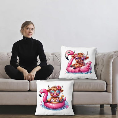 Hot Pink Summer Cow Pillow Covers 18x18 Set of 2, Cow Room Decor, Coastal Beachy Trendy Aesthetic Cute Fluffy Cows Decorative Throw Pillow Covers for Home Bedroom Living Room