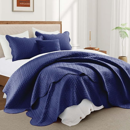 IR Imperial Rooms California King Quilt Bedding Set Size (118"x106") + 2 Pillow Shams (20" x 36"+ 2") - 3 Pcs All Season Reversible Microfiber Coverlet Embossed Quilt Bedspread (Navy)