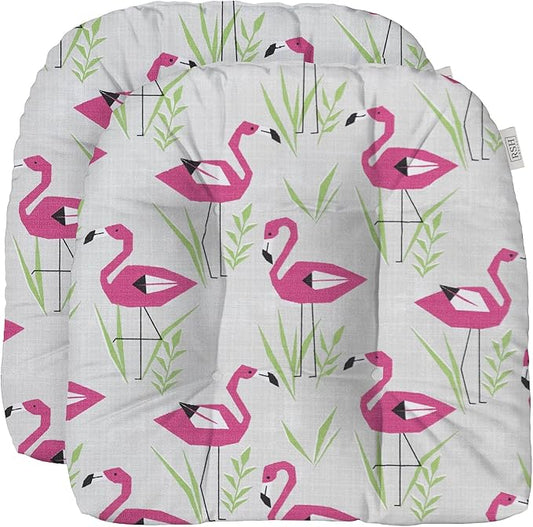 RSH DECOR: Tufted U-Shape Wicker Seat Cushions Set of 2 | 19” x 19” | All-Weather Spun Fabric | Water-Resistant | Outdoor Chair Cushions for Patio Furniture | Groove Pink Flamingo