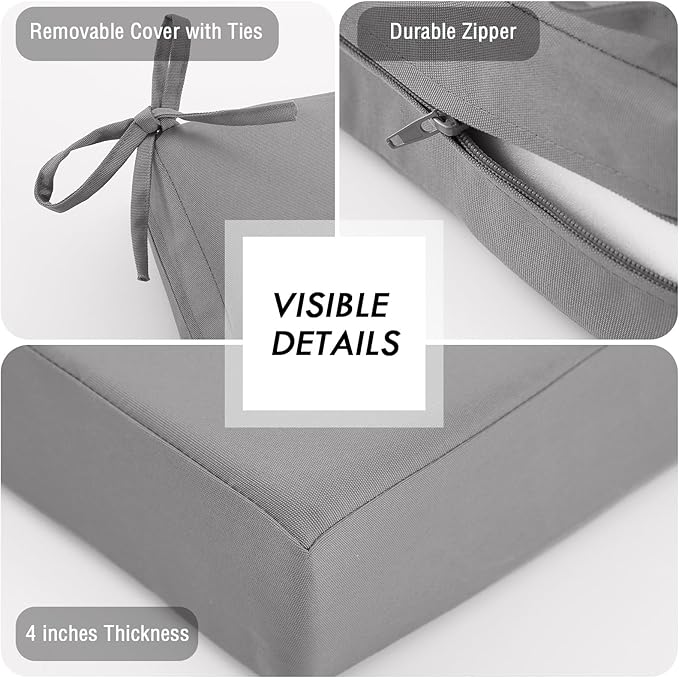 idee-home Outdoor Cushions for Patio Furniture, Outdoor Seat Cushion, Waterproof Couch Hampton Bay Deep Seat Replacement Chair Cushions for Garden Lawn Backyard Deck, 26.5 x 26.5 Grey