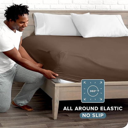 Bare Home Fitted Bottom Sheet Twin XL Size - Premium 1800 Microfiber - Ultra-Soft Hotel Luxury - Deep Pocket - Durable and Long Lasting (Twin XL, Cocoa)
