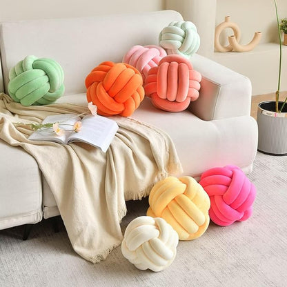 Decorative Throw Knot Pillow Ball for Home Chair Sofa Couch Bed Aesthetic Round Velvet Knotted Pillow Cushion (Yellow, 11 inches)