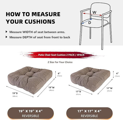 RACE LEAF Patio Chair Cushions 17x17 4 Pack, Heavy Duty Memory Foam Outdoor Cushions Water Resistant Non-Slip Bottom Tufted (Brown)