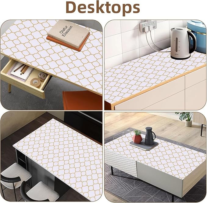 Shelf Drawer Liners for Kitchen Cabinets 11.8 x 236.2 Inches Non Adhesive Drawer Liner Thickened Refrigerator Liner Gold Quatrefoil Strong Non-Slip Paper for Tool Box with Knife and Tape Measure