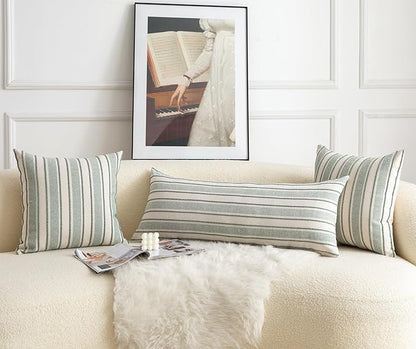 Decorative Boho Lumbar Pillow Covers, Modern Farmhouse Couch Pillowcase, 14 x 36 Long Accent Body Throw Pillow Covers, Sofa Bed Living Room Decor Cushion Case, Green and Beige, Pack of 1
