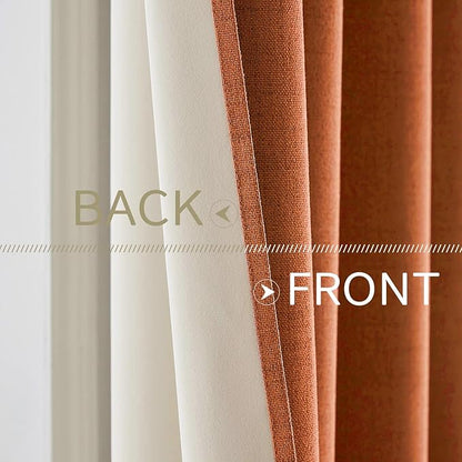 MIULEE 100% Blackout Linen Curtains for Bedroom Thermal Insulated Orange Grommet Room Darkening Curtains & Drapes Fall Decor for Living Room Nursery 52 x 84 Inch (2 Panels)