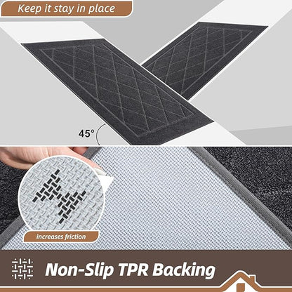 BEQHAUSE Dirt Trapper Door Mat 32" x 72", Doormat Non-Slip Entryway Rugs Washable, Dog Door Mat Stain Resistant and Absorbent Welcome Floor Mat for Front Back Door, Muddy Wet Shoes & Paws, Dark Grey