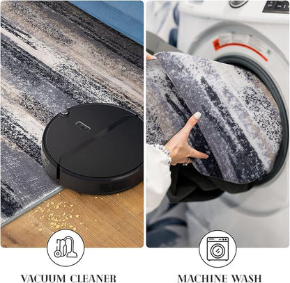Modern Abstract Runner Rug 2x6, Grey Black Multi Washable Kitchen Runner Non-Slip Soft Hallway Rug Runner Thin Print Faux Wool Carpet for Entryway Bedroom Laundry Room Indoor