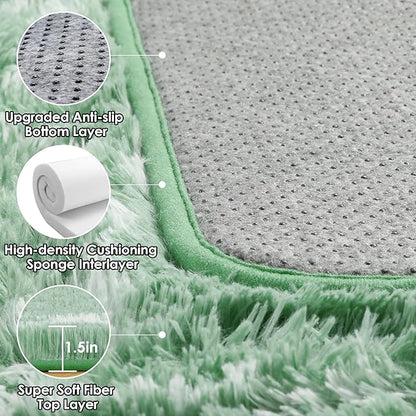 ONASAR Rugs for Living Room Bedroom, 5x8 Washable Fluffy Sage Green and White Area Rug, Geometric Boho Soft Plush Shaggy Floor Carpets for Nursery Kids Girls Boys Teen Dorm Home Decor Aesthetic