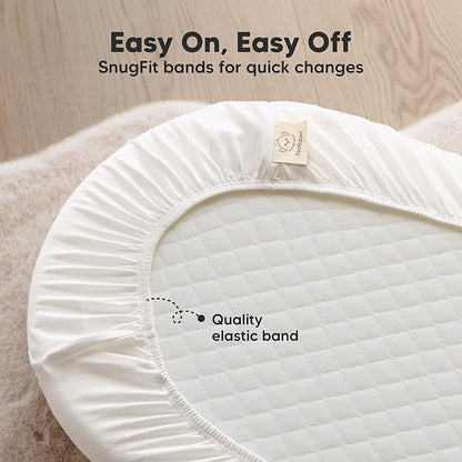 2-Pack Organic Bassinet Sheets for Girls, Boys - 100% Cotton Bassinet Mattress Sheets Compatible with Halo Bassinest Swivel Sleeper,Graco,Baby Delight,Chicco,Unisex Fitted Bassinet Sheets(Soft White)