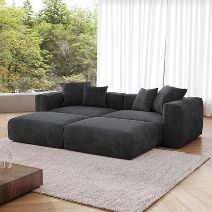 JACH Sectional Couches for Living Room, Modern Modular Sectional Couch with Chaise Ottomans, Cushion Covers Removable, Corduroy Sofa Bed for Living Room, Apartment, Office (Black)